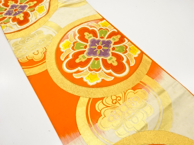 JAPANESE KIMONO / ANTIQUE FUKURO OBI / SILK / WOVEN FLOWER CREST